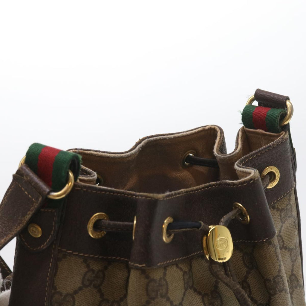 GUCCI GG Canvas Web Sherry Line Shoulder Bag PVC Leather Beige Green 58321