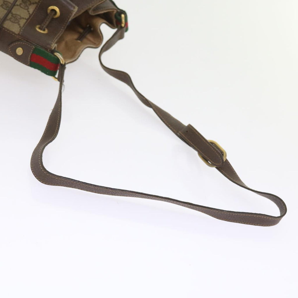 GUCCI GG Canvas Web Sherry Line Shoulder Bag PVC Leather Beige Green 58321