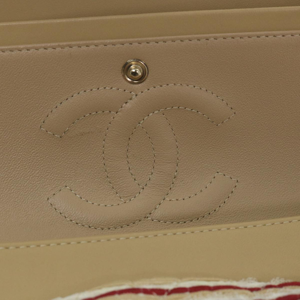 CHANEL Quilted Matelasse Chain Shoulder Bag Canvas Red Beige CC 58343S