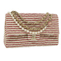 CHANEL Quilted Matelasse Chain Shoulder Bag Canvas Red Beige CC 58343S