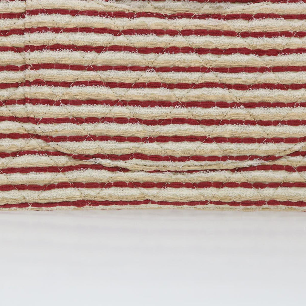 CHANEL Quilted Matelasse Chain Shoulder Bag Canvas Red Beige CC 58343S