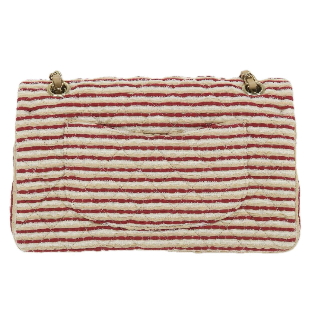 CHANEL Quilted Matelasse Chain Shoulder Bag Canvas Red Beige CC 58343S