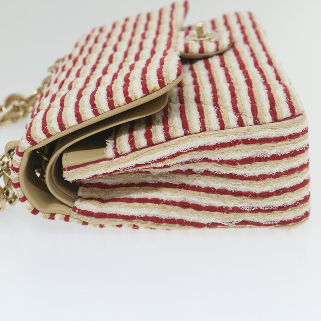 CHANEL Quilted Matelasse Chain Shoulder Bag Canvas Red Beige CC 58343S