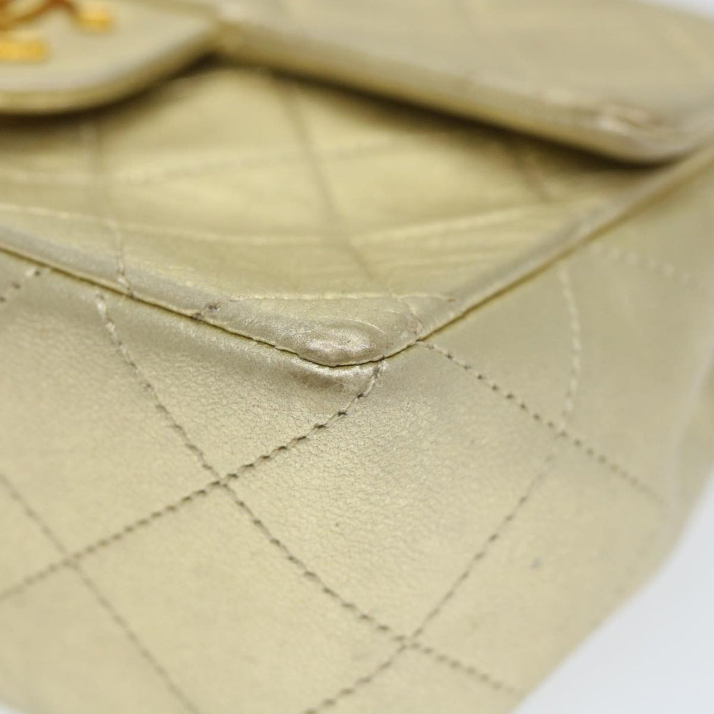 CHANEL Matelasse Chain Shoulder Bag Lamb Skin Gold CC 58346A