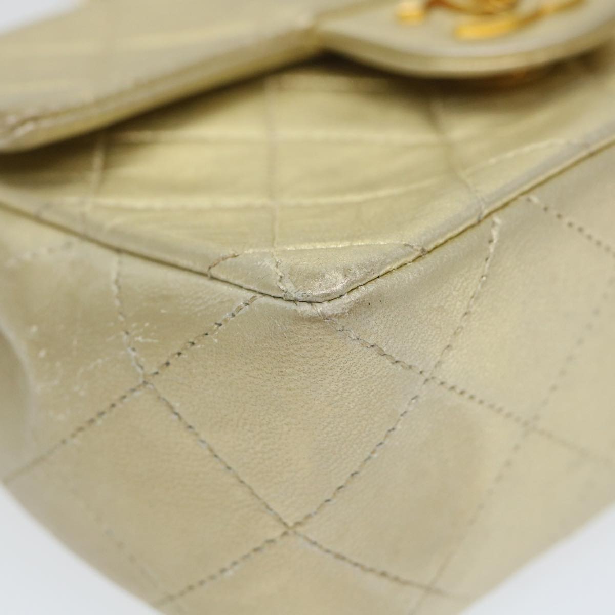 CHANEL Matelasse Chain Shoulder Bag Lamb Skin Gold CC 58346A