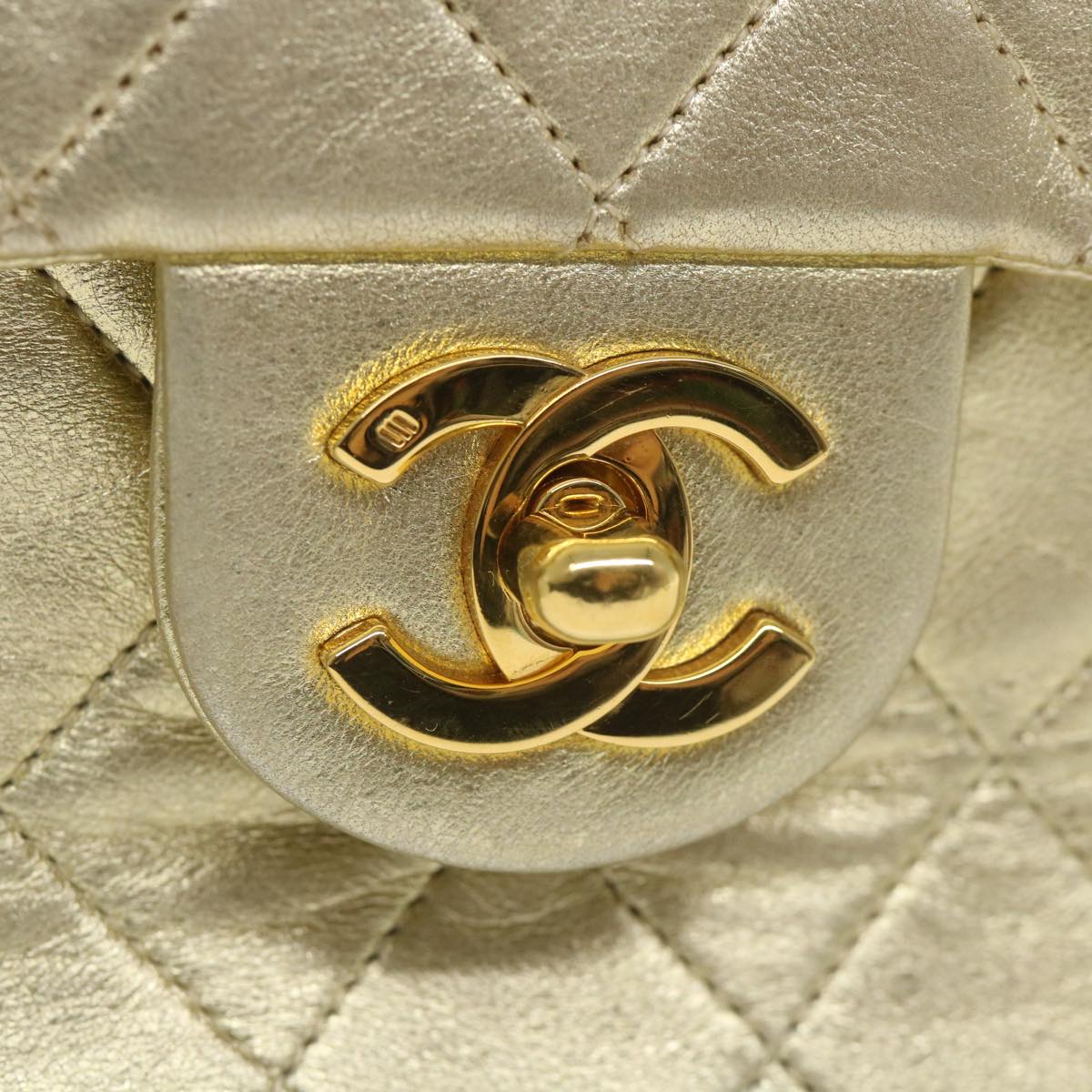 CHANEL Matelasse Chain Shoulder Bag Lamb Skin Gold CC 58346A
