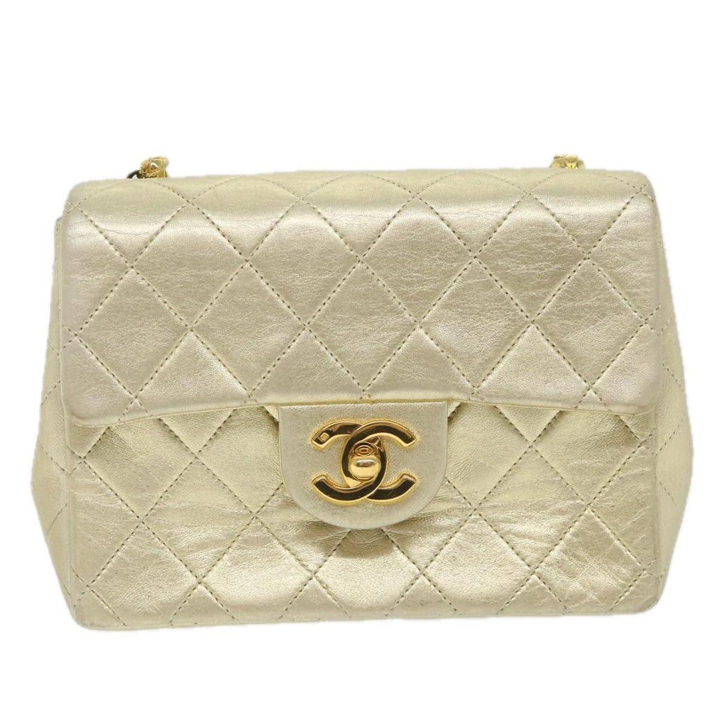 CHANEL Matelasse Chain Shoulder Bag Lamb Skin Gold CC 58346A