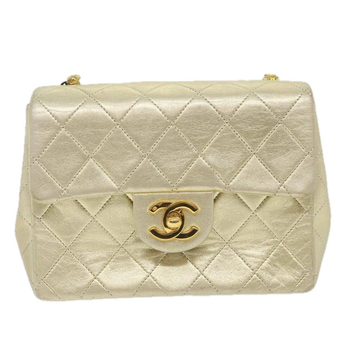 CHANEL Matelasse Chain Shoulder Bag Lamb Skin Gold CC 58346A