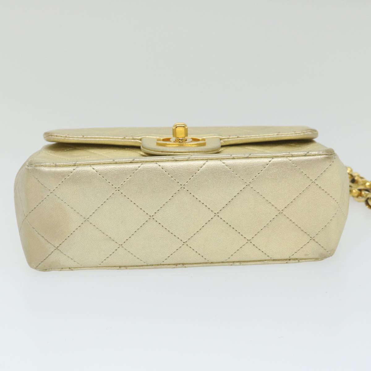 CHANEL Matelasse Chain Shoulder Bag Lamb Skin Gold CC 58346A