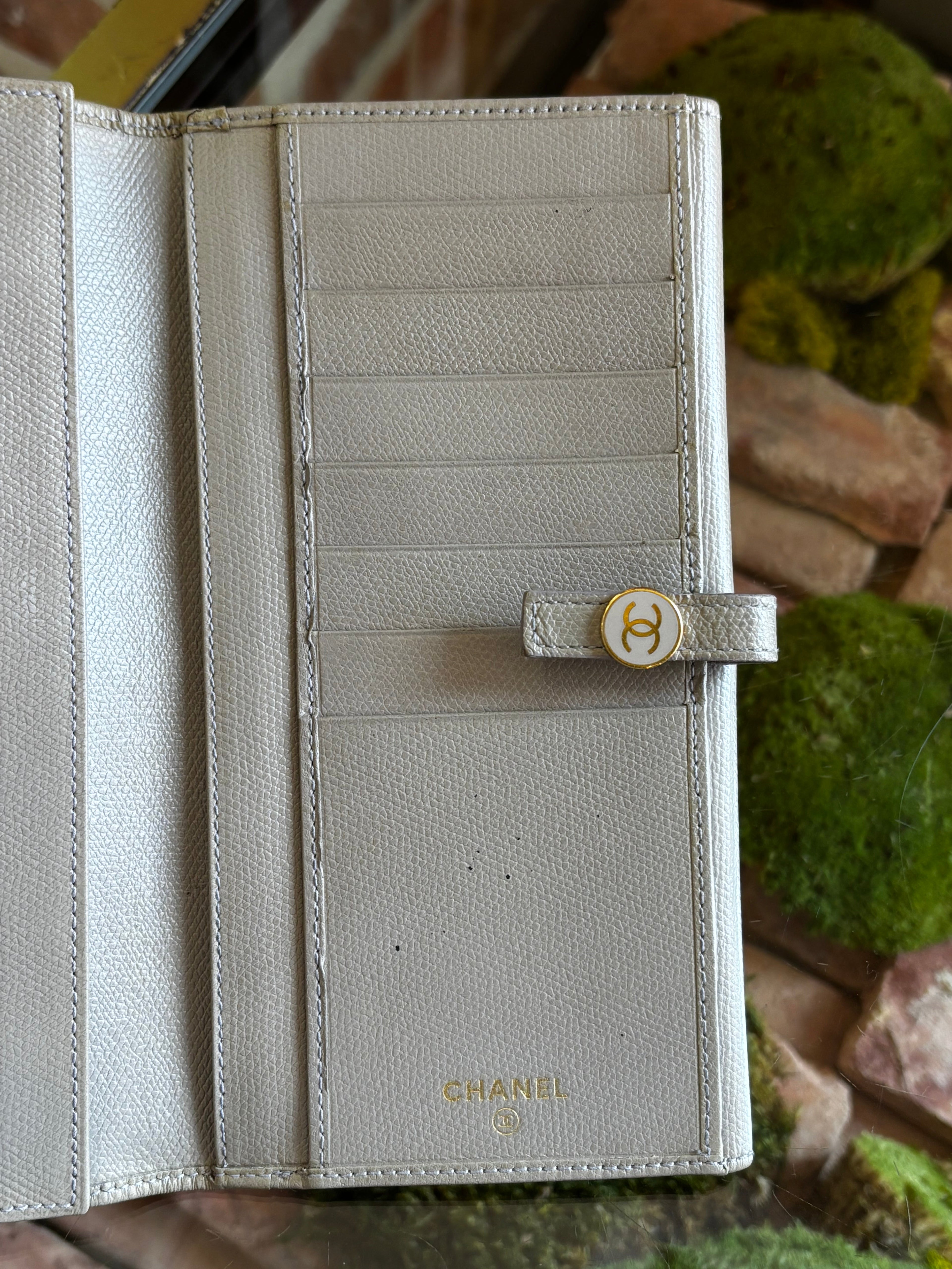 CHANEL Gray Coco Button Wallet