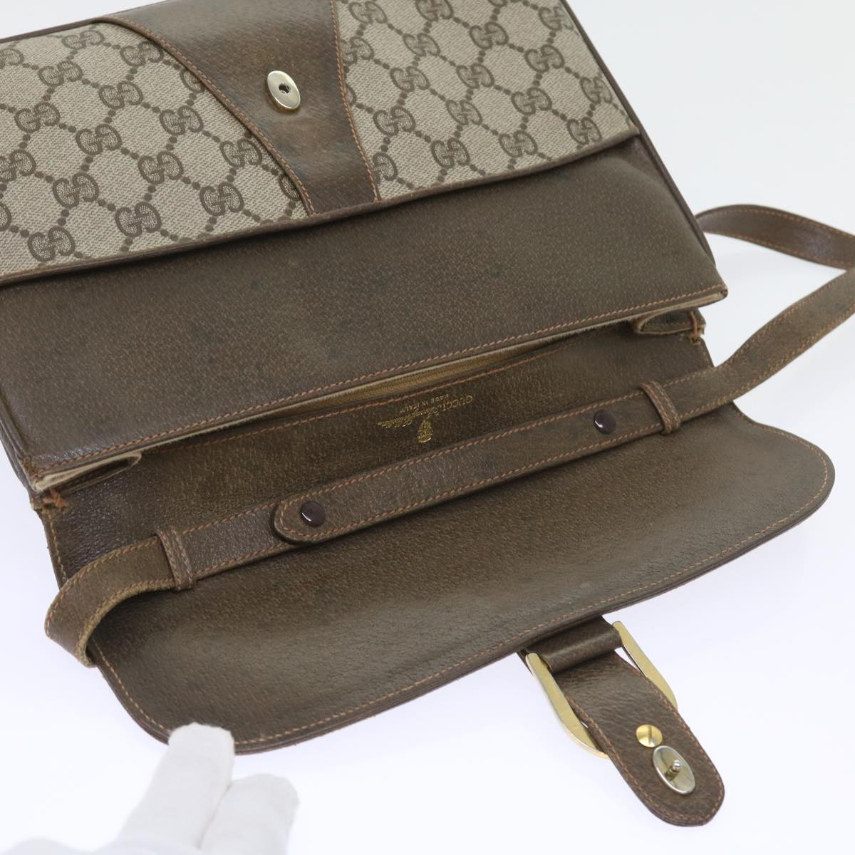 GUCCI GG Supreme Shoulder Bag PVC Leather Beige 58524