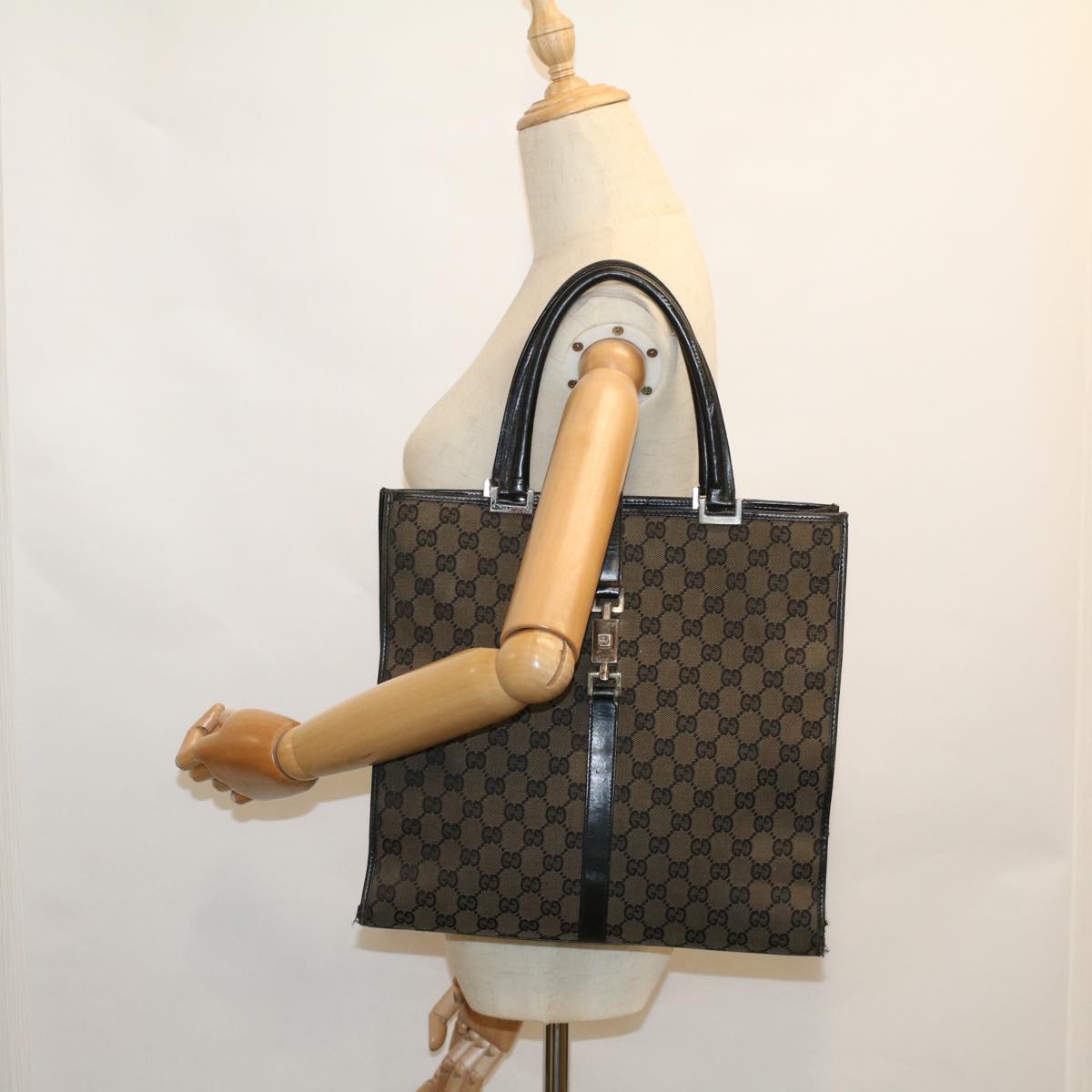 GUCCI GG Canvas Jackie Tote Bag Black Brown 002 1064 3444 58541