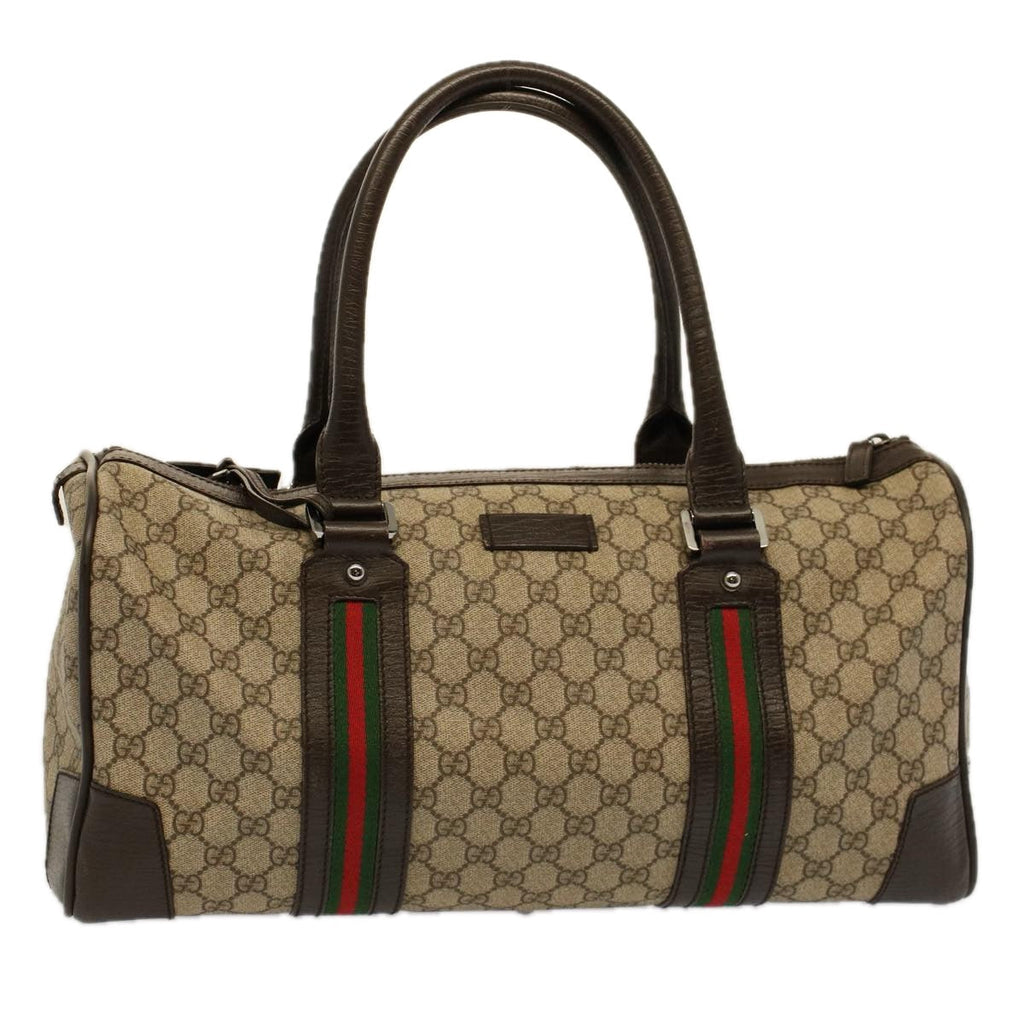 GUCCI GG Canvas Web Sherry Line Boston Bag PVC Leather Beige 145957 58555