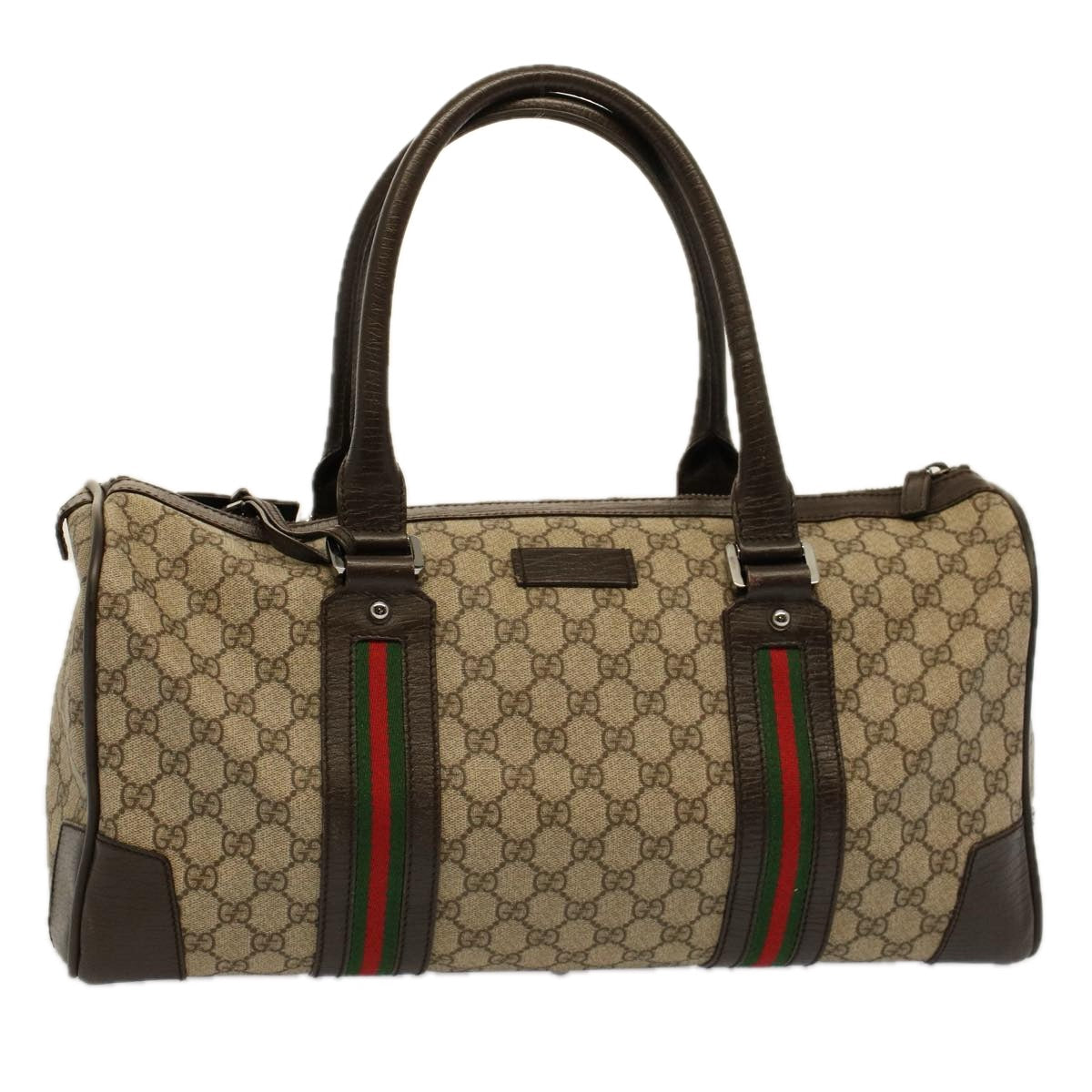 GUCCI GG Canvas Web Sherry Line Boston Bag PVC Leather Beige 145957 58555