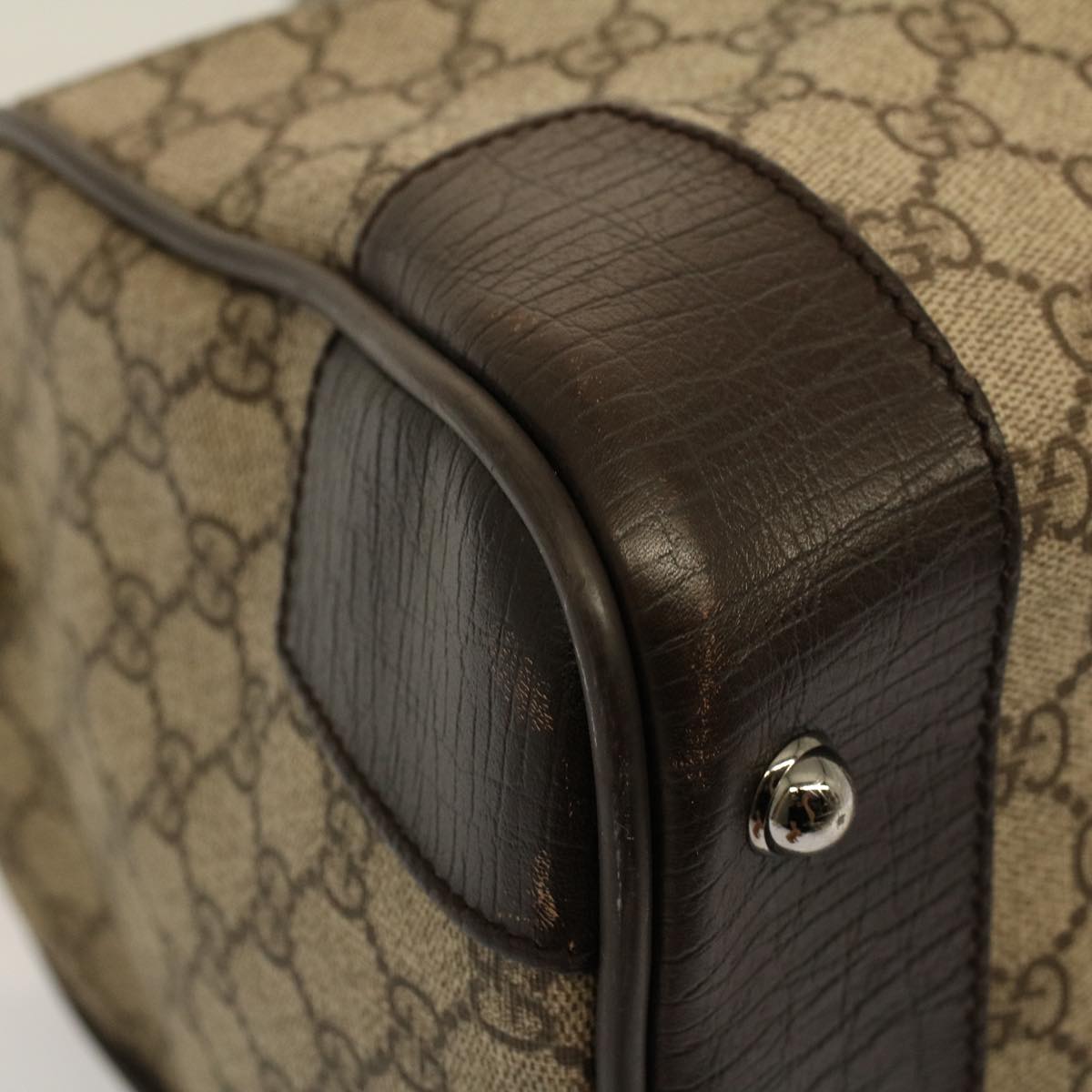 GUCCI GG Canvas Web Sherry Line Boston Bag PVC Leather Beige 145957 58555