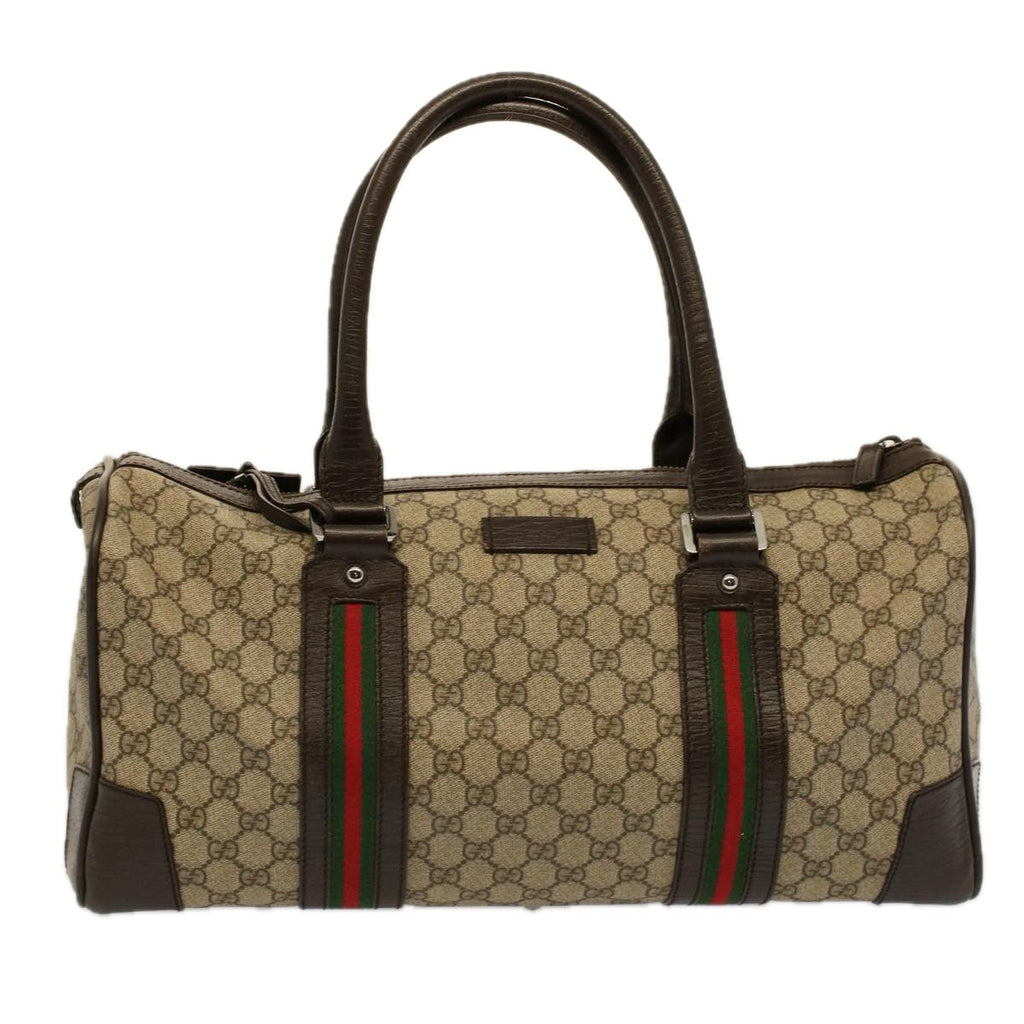 GUCCI GG Canvas Web Sherry Line Boston Bag PVC Leather Beige 145957 58555