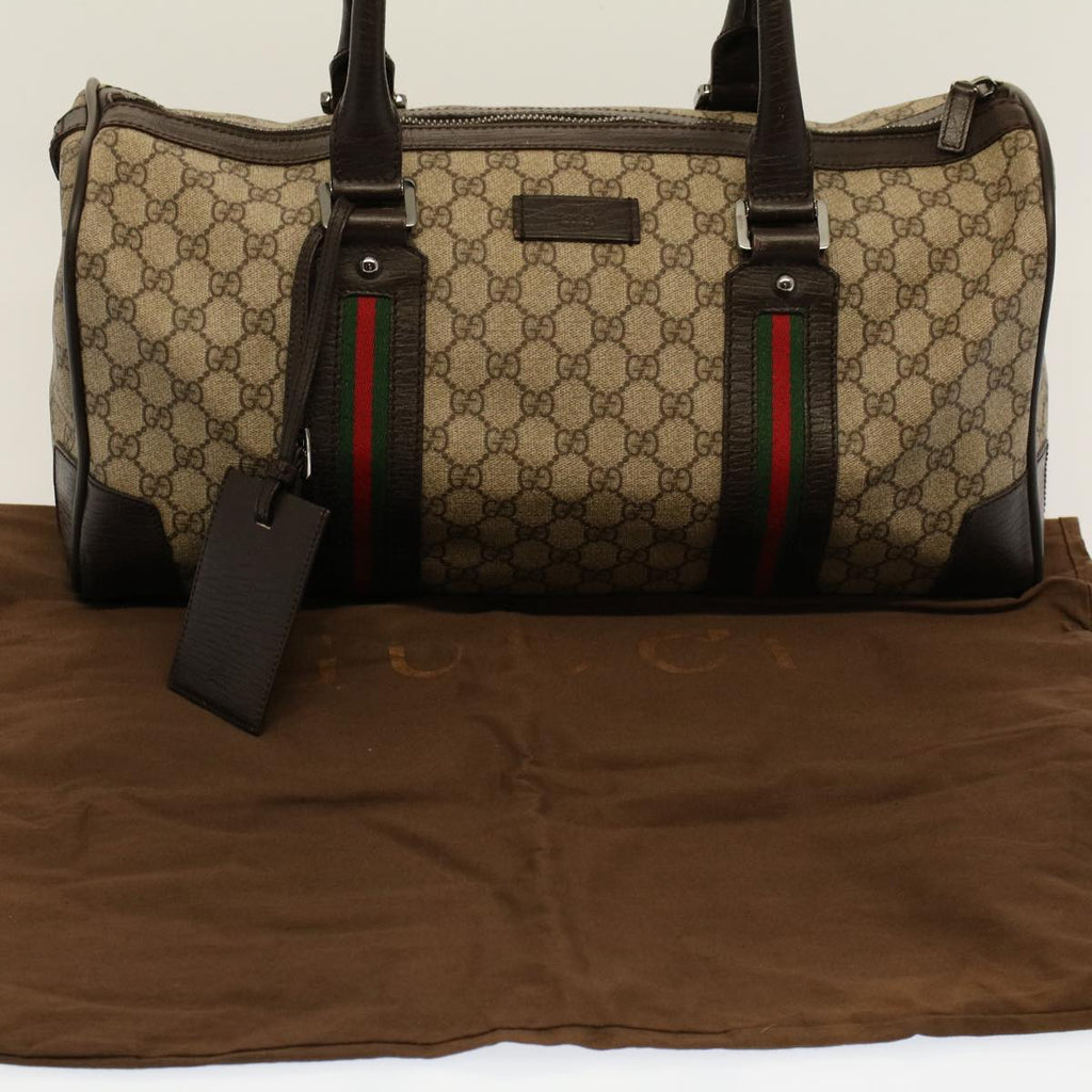 GUCCI GG Canvas Web Sherry Line Boston Bag PVC Leather Beige 145957 58555