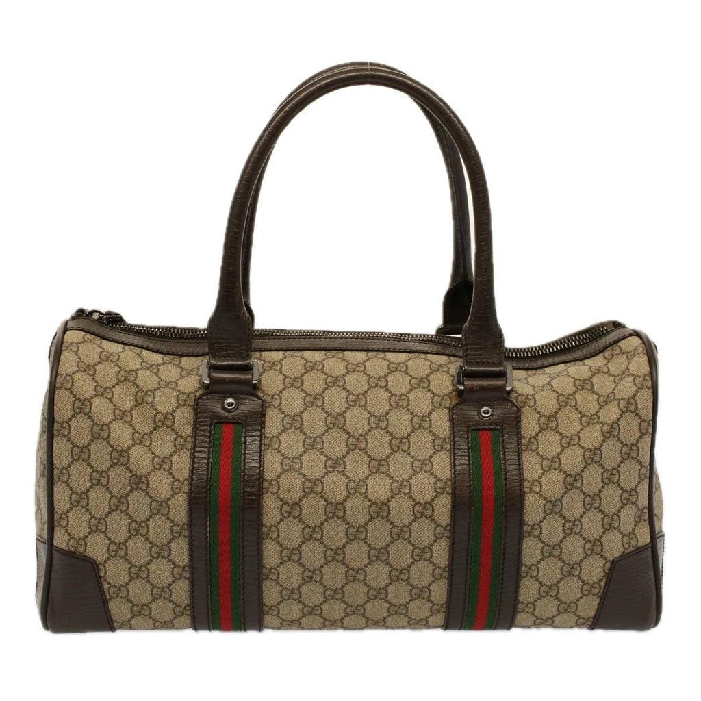 GUCCI GG Canvas Web Sherry Line Boston Bag PVC Leather Beige 145957 58555