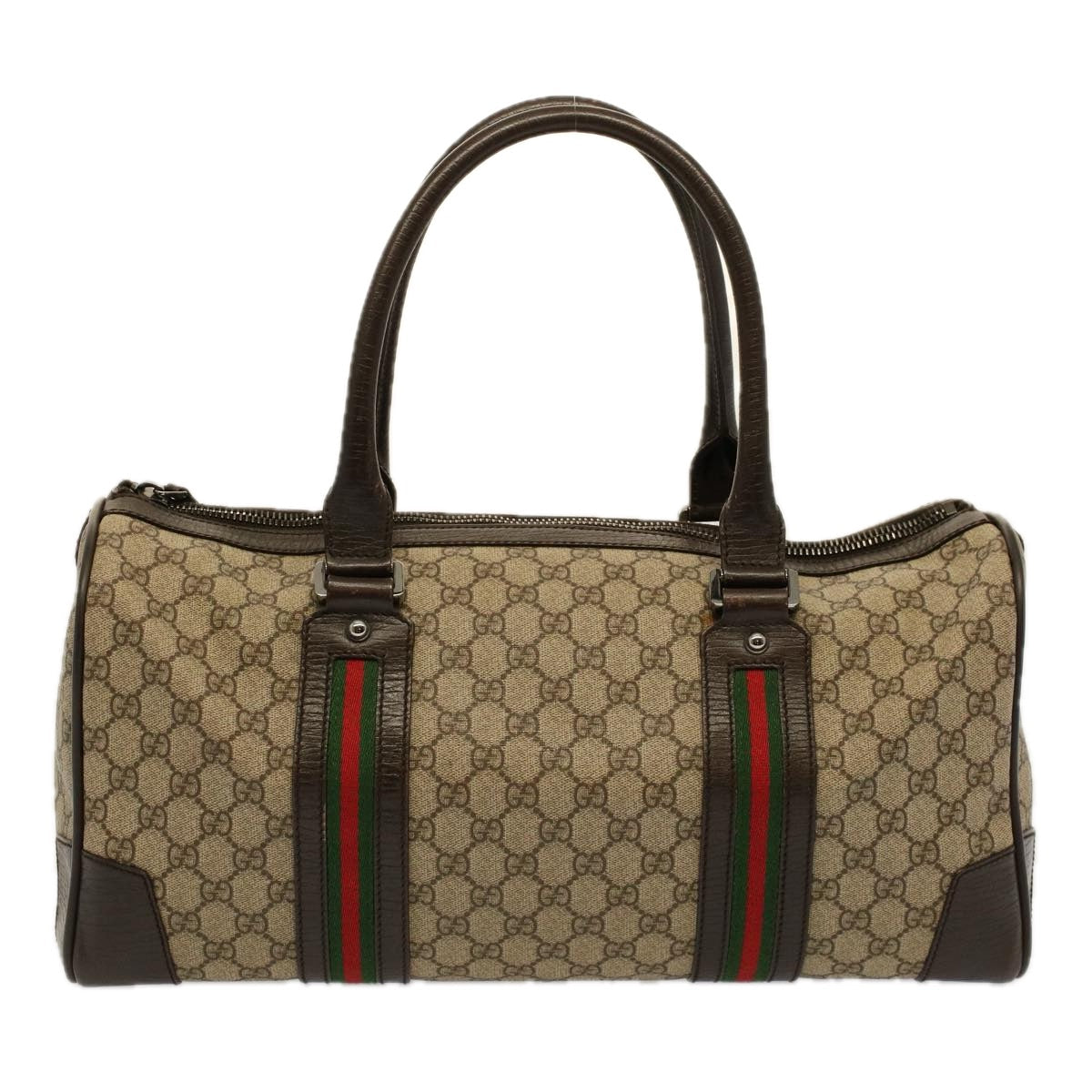 GUCCI GG Canvas Web Sherry Line Boston Bag PVC Leather Beige 145957 58555