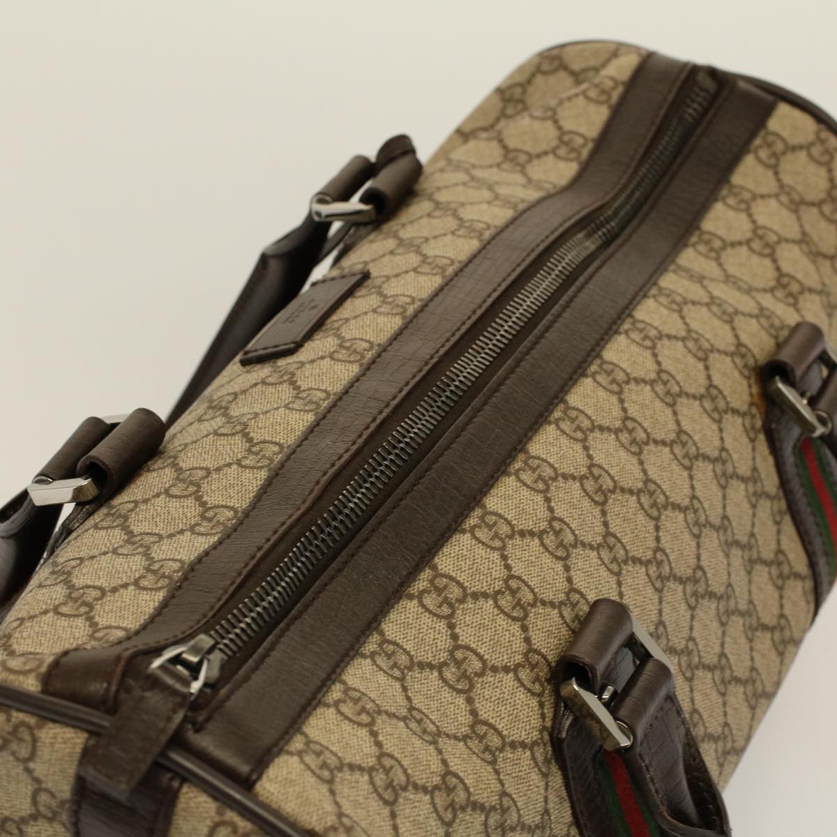 GUCCI GG Canvas Web Sherry Line Boston Bag PVC Leather Beige 145957 58555