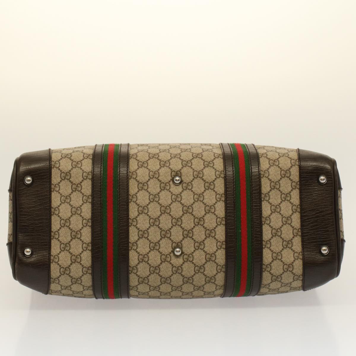 GUCCI GG Canvas Web Sherry Line Boston Bag PVC Leather Beige 145957 58555