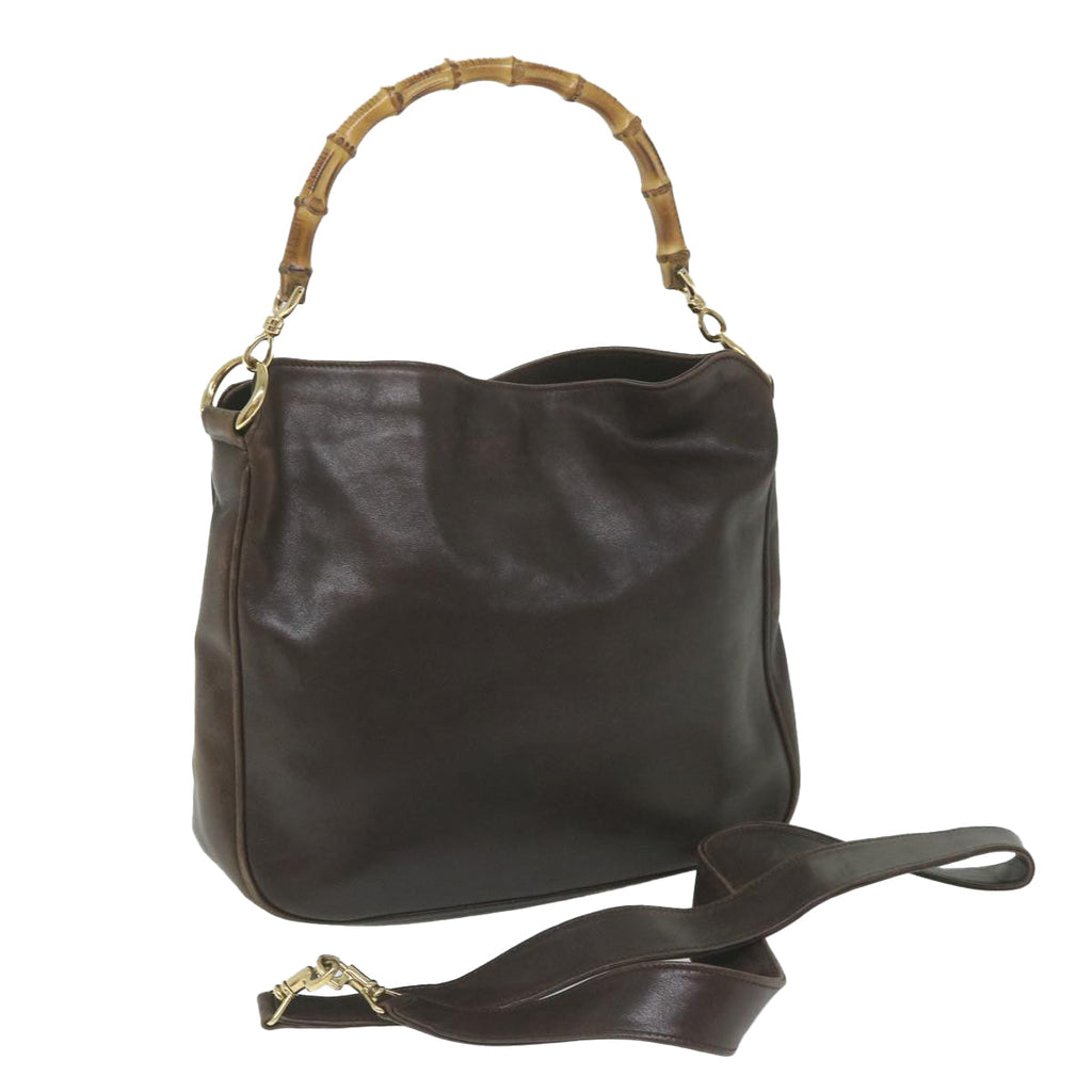 GUCCI Bamboo Shoulder Bag Leather 2way Brown 001 1638 2123 58573