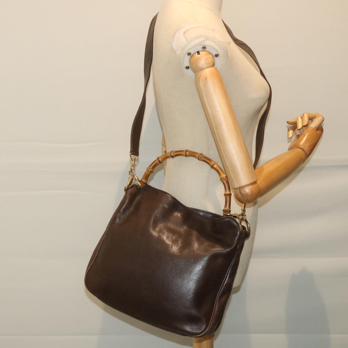GUCCI Bamboo Shoulder Bag Leather 2way Brown 001 1638 2123 58573