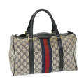 GUCCI GG Canvas Sherry Line Boston Bag PVC Leather Navy Red 58606