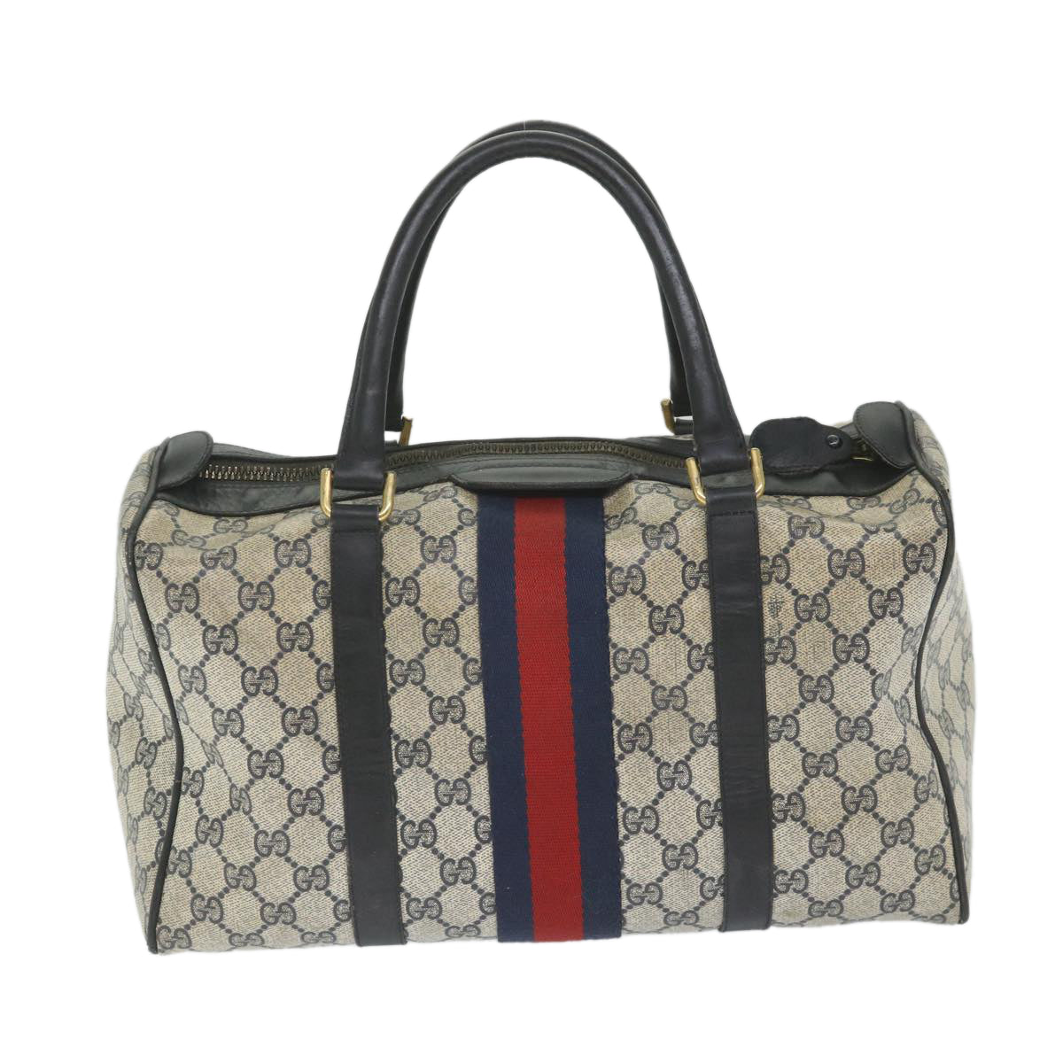 GUCCI GG Canvas Sherry Line Boston Bag PVC Leather Navy Red 58606