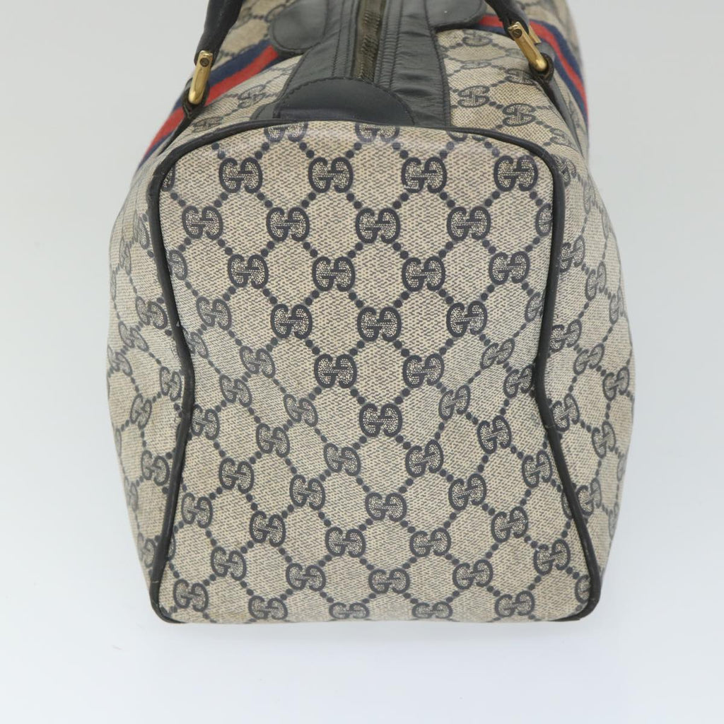GUCCI GG Canvas Sherry Line Boston Bag PVC Leather Navy Red 58606