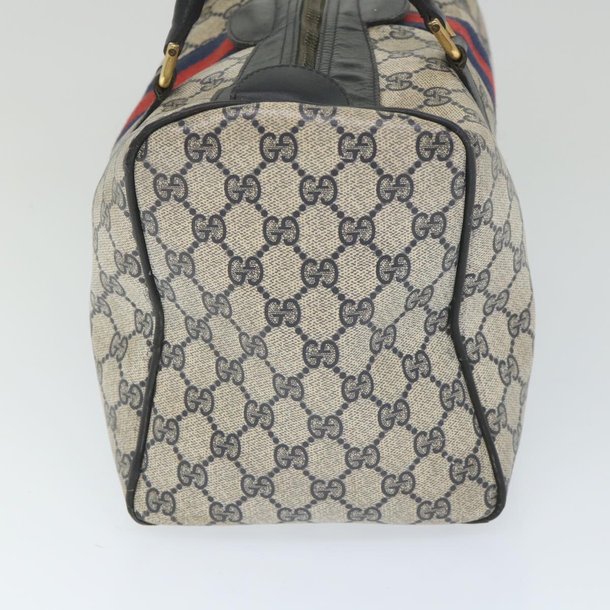 GUCCI GG Canvas Sherry Line Boston Bag PVC Leather Navy Red 58606