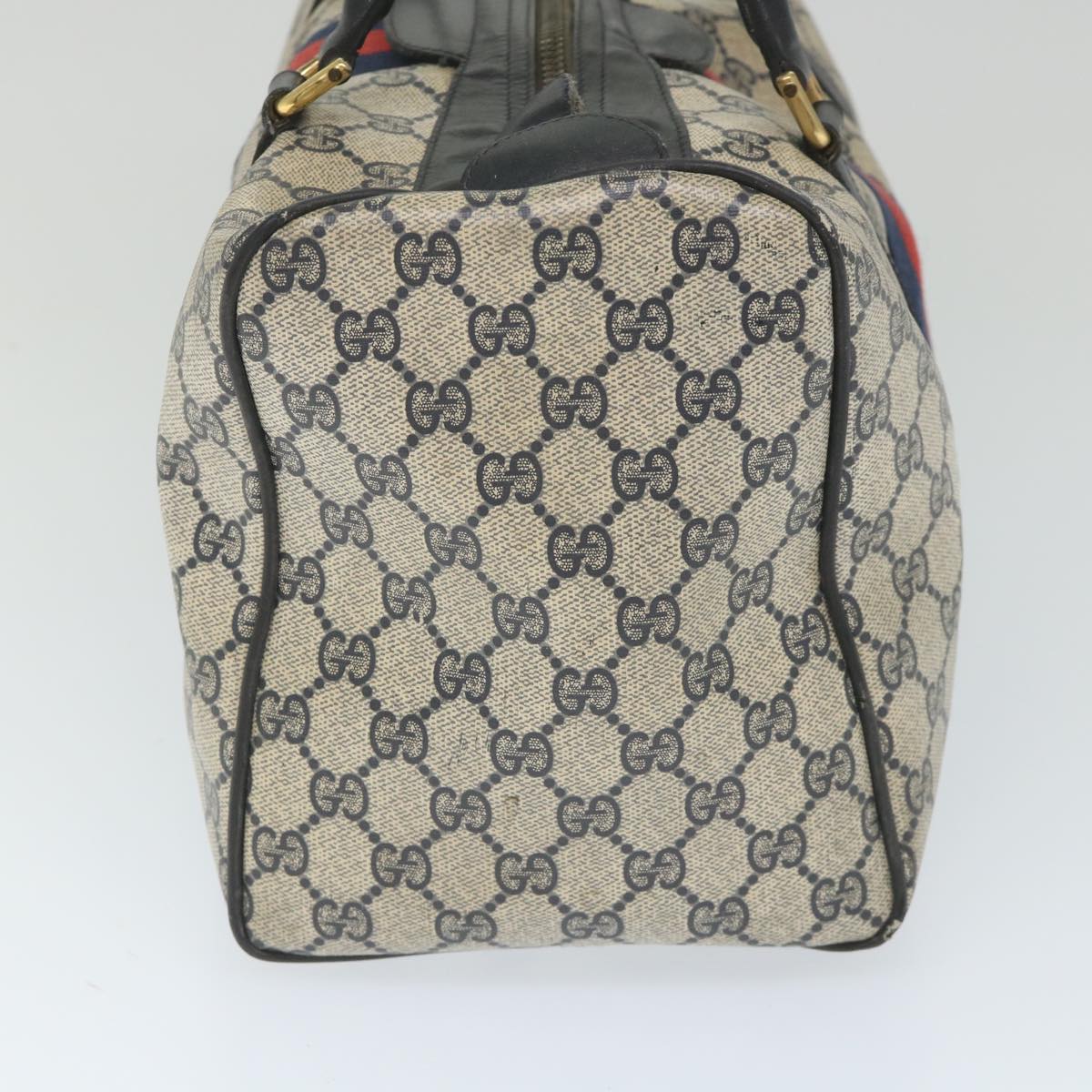 GUCCI GG Canvas Sherry Line Boston Bag PVC Leather Navy Red 58606