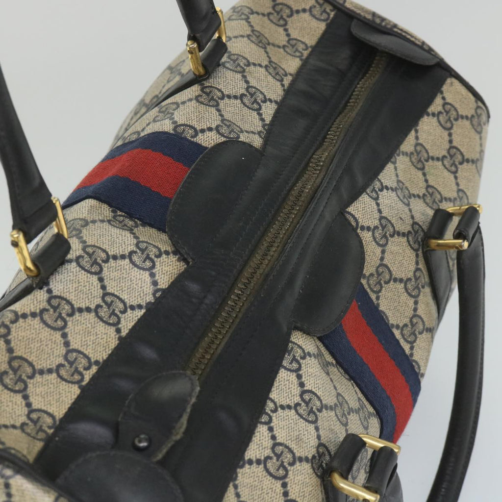 GUCCI GG Canvas Sherry Line Boston Bag PVC Leather Navy Red 58606