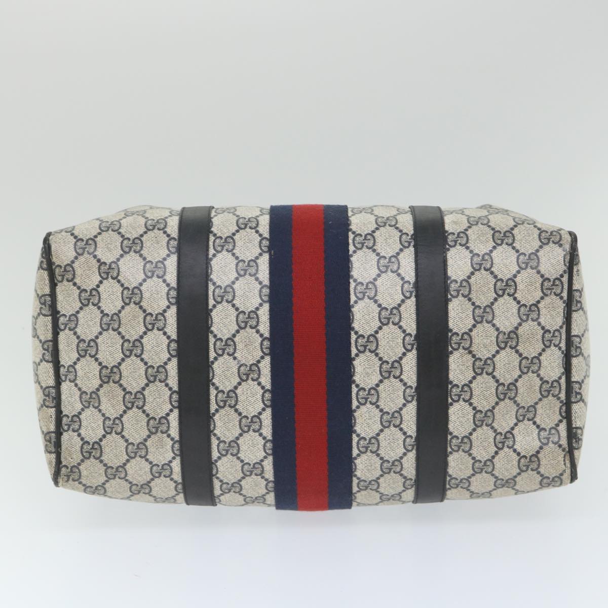 GUCCI GG Canvas Sherry Line Boston Bag PVC Leather Navy Red 58606