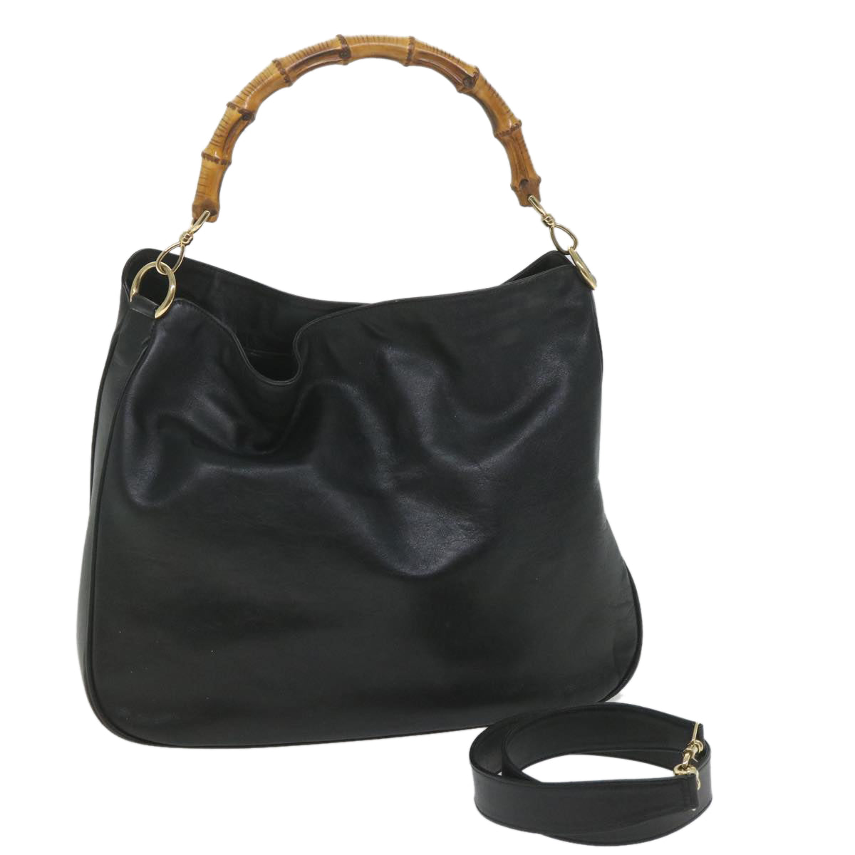GUCCI Bamboo Shoulder Bag Leather 2way Black 001 2058 1577 0 58618
