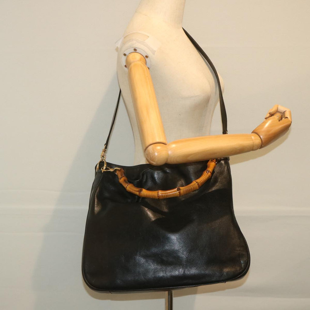 GUCCI Bamboo Shoulder Bag Leather 2way Black 001 2058 1577 0 58618
