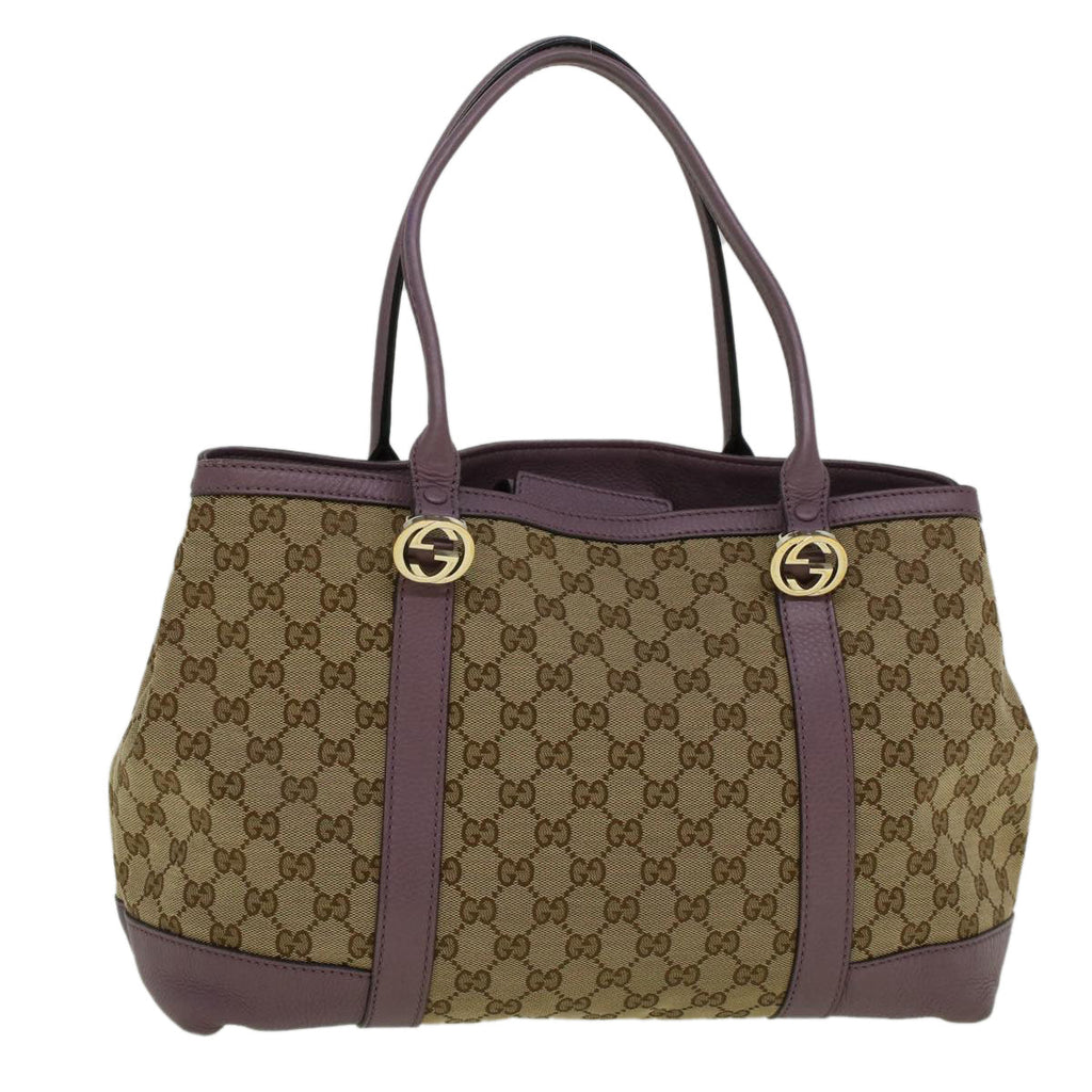 GUCCI GG Canvas Tote Bag Beige Purple 353122 58637