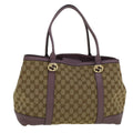 GUCCI GG Canvas Tote Bag Beige Purple 353122 58637