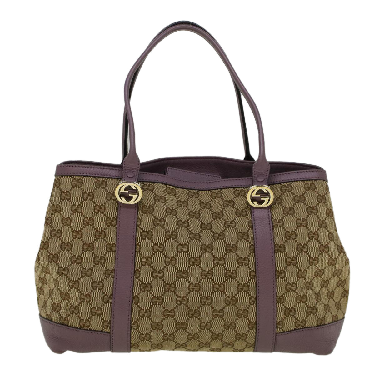 GUCCI GG Canvas Tote Bag Beige Purple 353122 58637