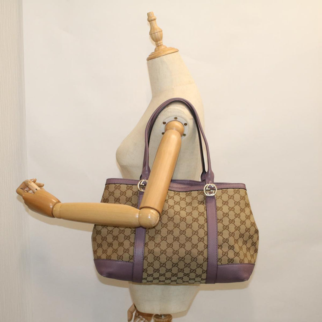 GUCCI GG Canvas Tote Bag Beige Purple 353122 58637