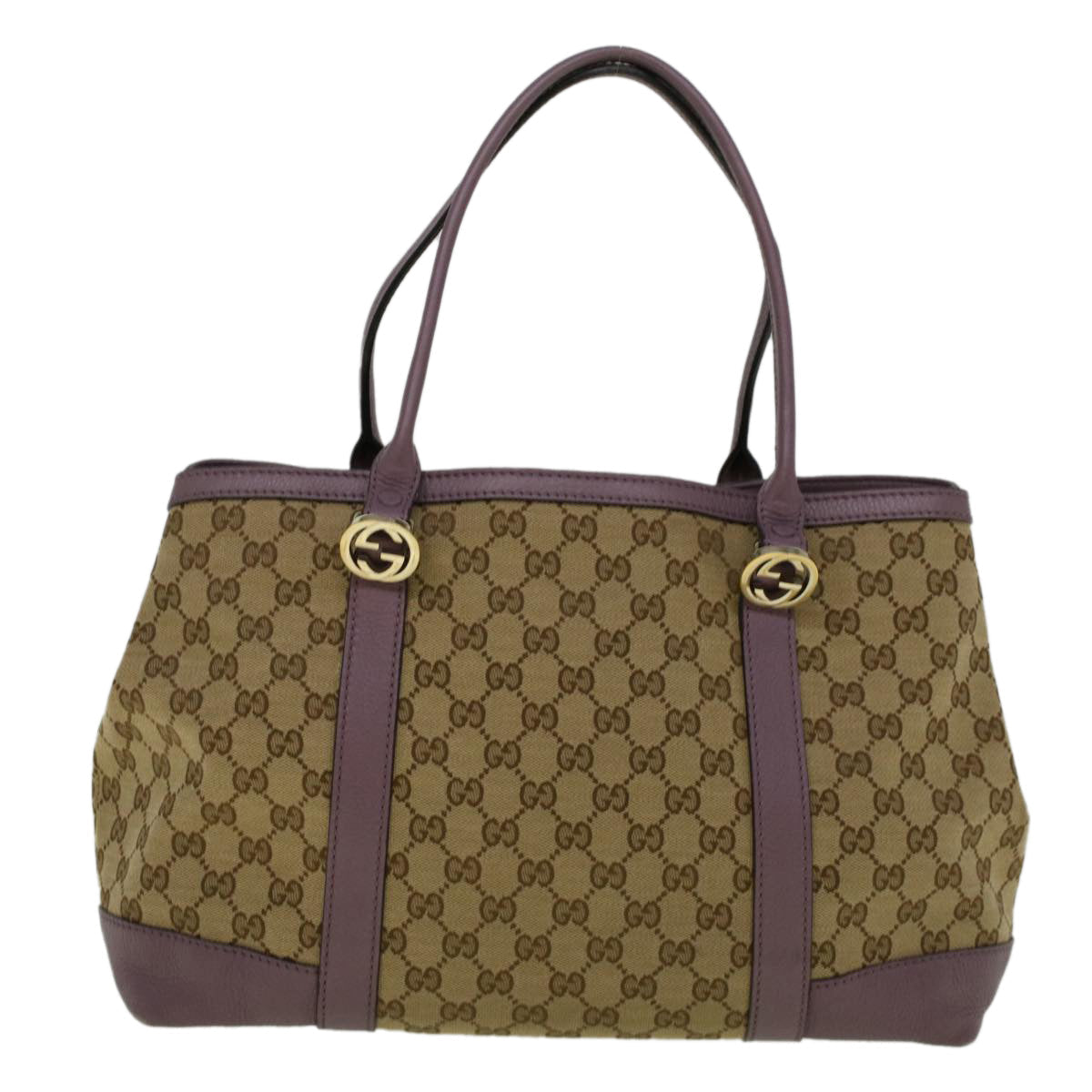 GUCCI GG Canvas Tote Bag Beige Purple 353122 58637