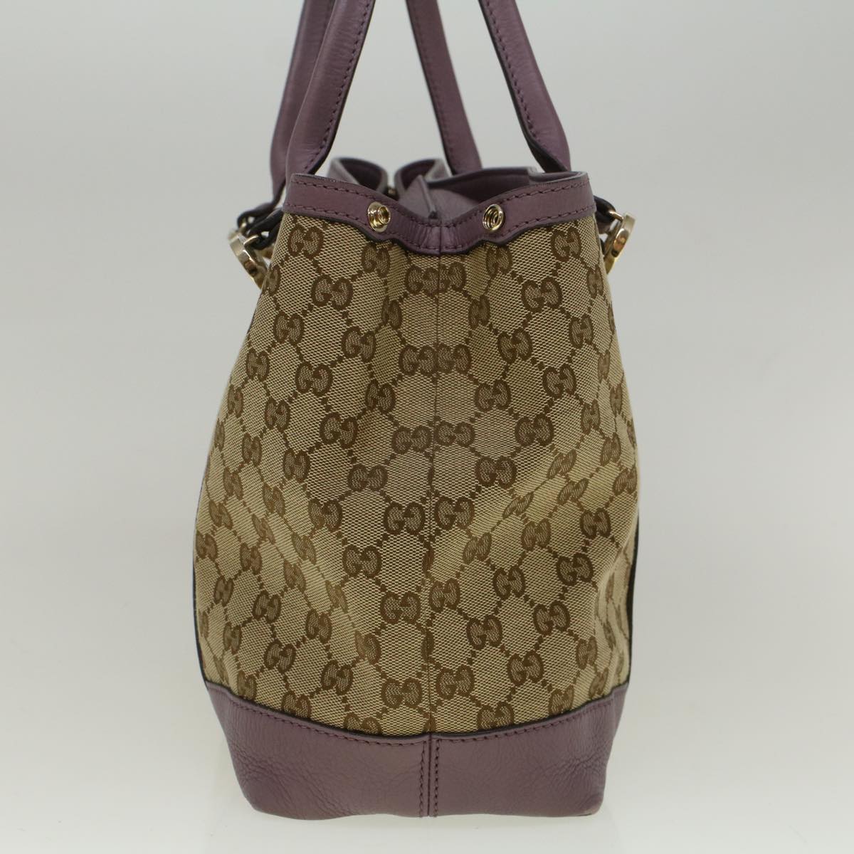 GUCCI GG Canvas Tote Bag Beige Purple 353122 58637