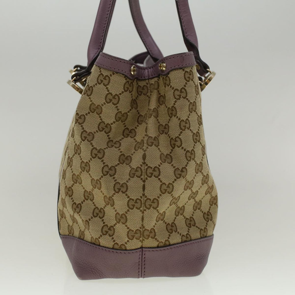 GUCCI GG Canvas Tote Bag Beige Purple 353122 58637