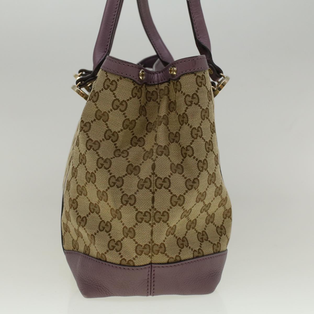 GUCCI GG Canvas Tote Bag Beige Purple 353122 58637