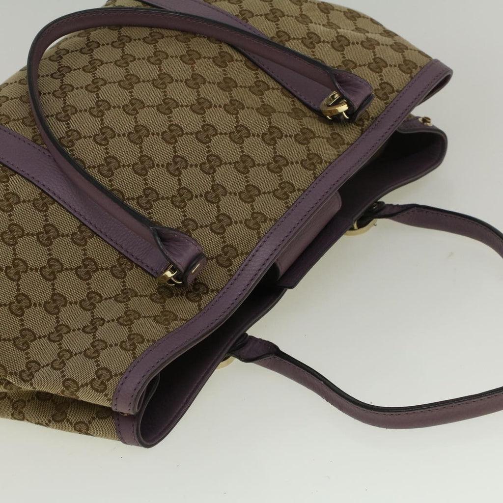GUCCI GG Canvas Tote Bag Beige Purple 353122 58637