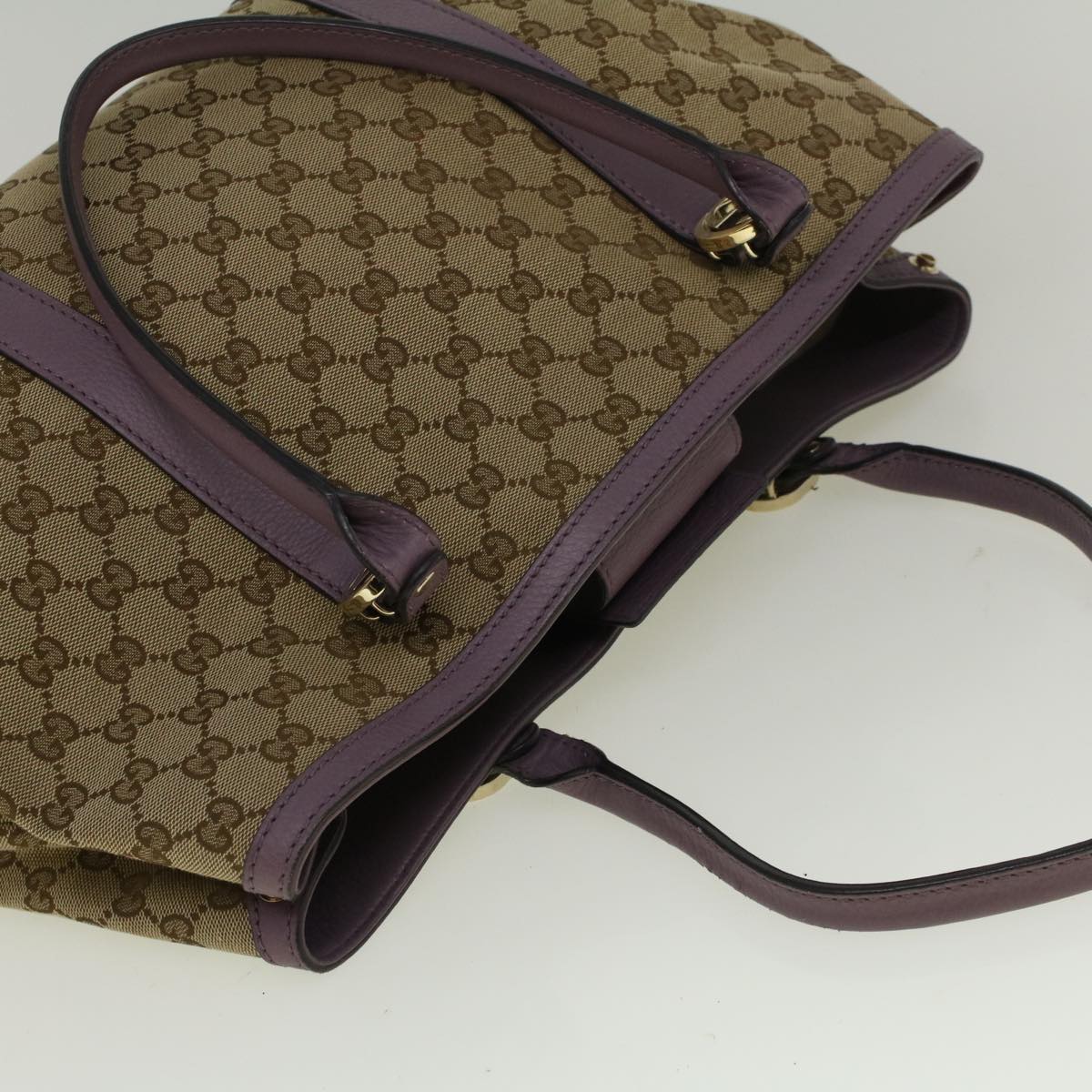 GUCCI GG Canvas Tote Bag Beige Purple 353122 58637