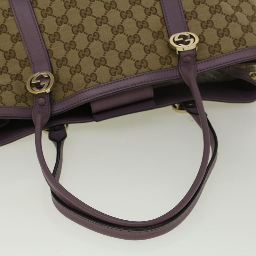 GUCCI GG Canvas Tote Bag Beige Purple 353122 58637