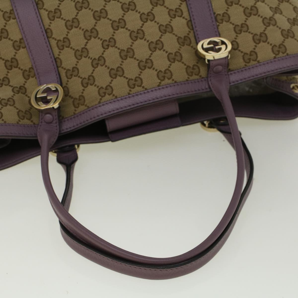 GUCCI GG Canvas Tote Bag Beige Purple 353122 58637