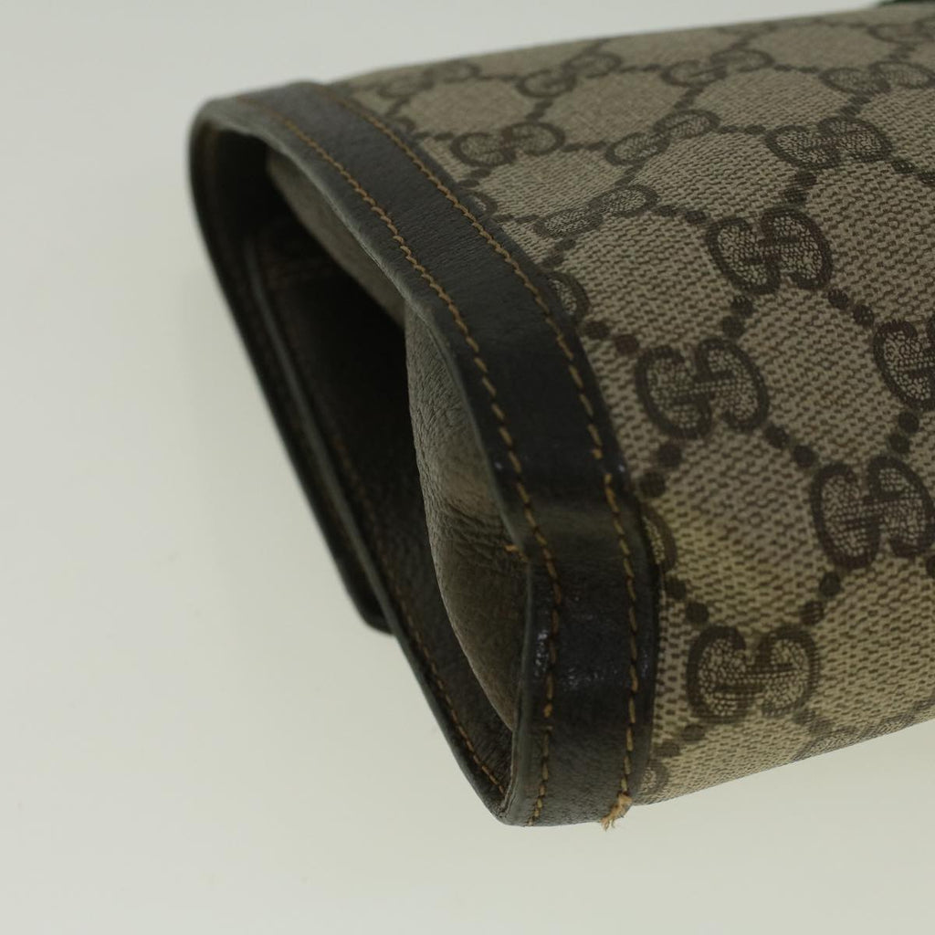 GUCCI GG Canvas Web Sherry Line Clutch Bag PVC Leather Beige Green 58678