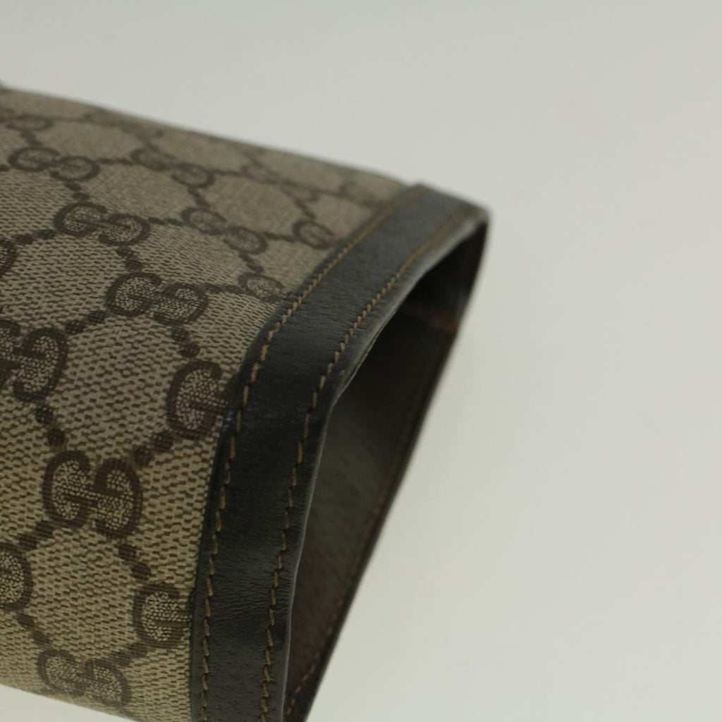 GUCCI GG Canvas Web Sherry Line Clutch Bag PVC Leather Beige Green 58678